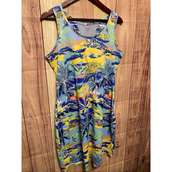 Columbia XL Midway Outlet Bay Dress PFG blue yellow green tropical - Picture 2 of 8